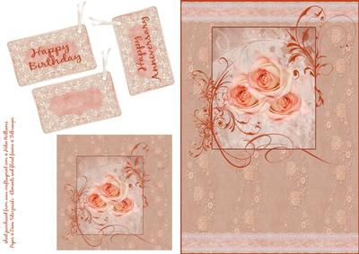 Peach Roses in a Floral Swirl Frame