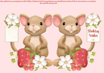 Mouse & Strawberries Shaped Card.