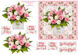 Pink & White Rose Posy Square Step by Step