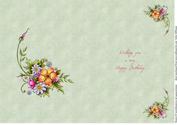 Painted Flowers on Blush Green Insert Birthday