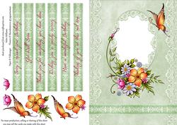 Painted Flowers & Butterfly on Blush Green Card Front