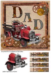 Steampunk Vintage Fire Engine 8x8inch Topper