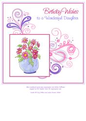 Daughter Birthday Pot of Flowers & Swirls 8x8inch Topper