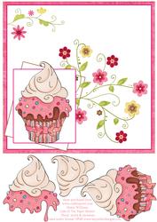 Cupcake & Floral Swirls Card Front 8x8inch