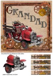 Steampunk Vintage Fire Engine Grandad 8x8inch Topper