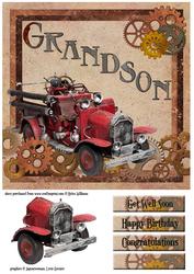 Steampunk Vintage Fire Engine Grandson8x8inch Topper