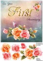 First Anniversary Rosy Glow 8x8inch Topper