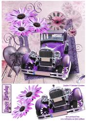 Vintage Inspired Car and Time in Purple