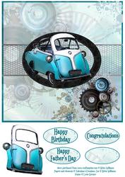 Vintage Car & Cogs in Teal 8x8inch Topper