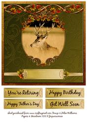 Golden Stag on a Leaf Scroll Frame 8x8 Inch Topper
