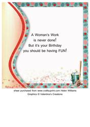 A Woman's Work Domestic Goddess 8x8 Insert Birthday Broom