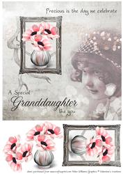 Vintage Anemone & Little Girl Granddaughter 8inch Card