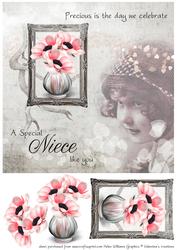 Vintage Anemone & Little Girl Niece 8inch Card