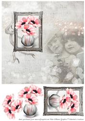 Vintage Anemone Two Little Girls 8x8inch Card Front