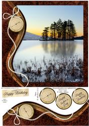 Swirl Border & Compass Sunset Lake 8x8inch Topper