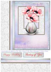 Pink Anemone & Lace Panel 8x8inch Topper