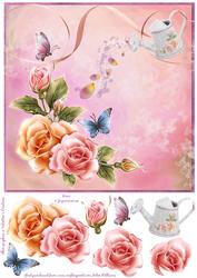 Petals & Wings Watering Can of Roses 8x8inch Step by Step