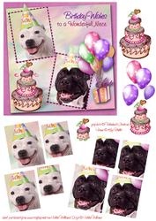 White Staffie & Brindle Staffie Niece Birthday Pyramid 6inch