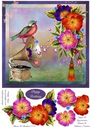 Vintage Gramophone & Wild Roses 8x8inch Step by Step