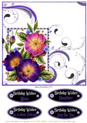 Wild Rose & Purple Swirls Ink Saving 8x8inch Topper