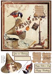 Vintage Gramophone & Musical Instruments 8x8inch Topper