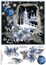 Winter Flowers & Snow Scene at Night 8x8inch Step by Step