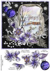 Winter Flowers in Purple Oast Houses in the Snow Night