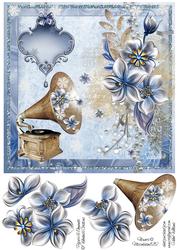Vintage Gramophone & Winter Flowers 8x8inch Step by Step
