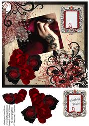 Dragon Tattoo & Red Rose Swirl 8x8inch Card Front