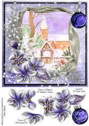 Image of cup342661_443 - Winter Flowers & Church in the Snow on Purple 8x8inch