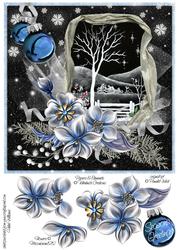 Winter Flowers & Night Snow Scene on Black 8x8 Inch