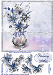 Flowers in Silver & Blue 8x8inch Step by Step