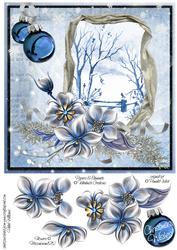 Winter Flowers & Snow Scene on Blue 8x8inch