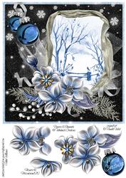 Winter Flowers & Snow Scene on Black 8x8inch