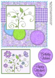 Add Your Own Buttons Card Front 8x8inch Purple Floral Vine