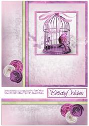 Purple Birdcage & Paper Flower 8x8inch Topper & Bookmark