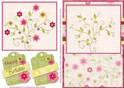 Add Your Own Buttons Card Front A5 Pink Floral Vine