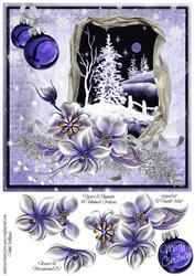 Winter Flowers & Night Christmas Tree 8x8inch