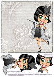 Flapper Girl in Black on Grey 8x8in Step by Step