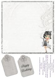 Flapper Girl in Black on Grey 8x8in Insert