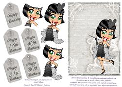 Flapper Girl in Black on Grey 7x5inch Step by Step