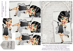 Flapper Girl in Black on Grey 7x5inch Pyramid