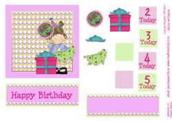 Girls Birthday Cupcakes & Presents Birthday Card & Decoupage