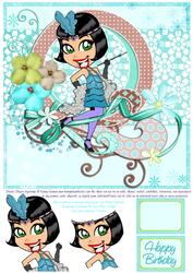 Frieda Flapper in Turquoise 8 Inch Square Step by Step
