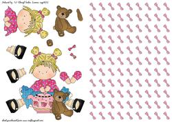 Cute Girl & Teddy. Bow Backing Paper & Decoupage
