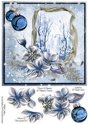 Winter Flowers & Snow Scene at in Blue 8x8inch