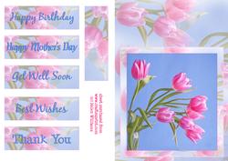 Pink Tulips on Misty Tulip Background Quick Card. Birthday, Thank You, Get Well - 