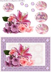 Pink Rose & Lily Lace Frame Card Front