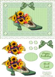 Sunflower & Rose in a Vintage Shoe Step by Step