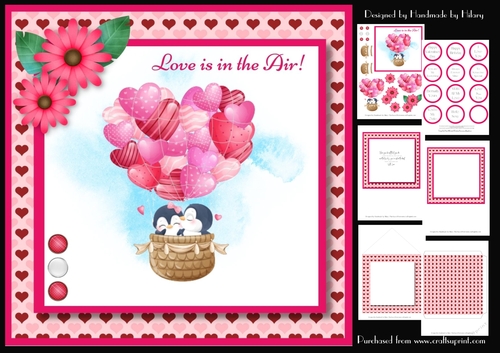 7 Inch Square - Penguin Hot-Air Balloon Birthday Card